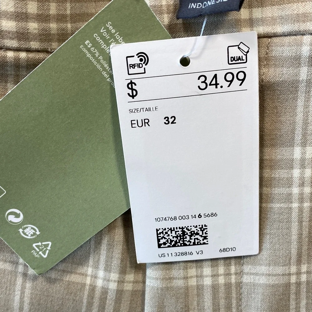 H&M Men's Beige Plaid Skinny Fit Cropped Trousers - NWT - Picture 5 of 10